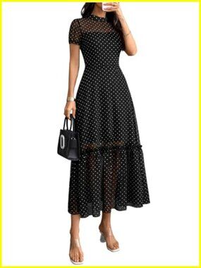 Women's Summer Floral Mesh Ruffle Casual Maxi Wedding Guest Dress